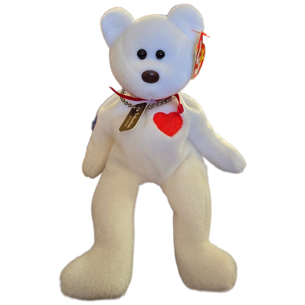 Ty Beanie Baby Valentino Bear‎ White Plush Red Heart 1994 Vintage Collectible